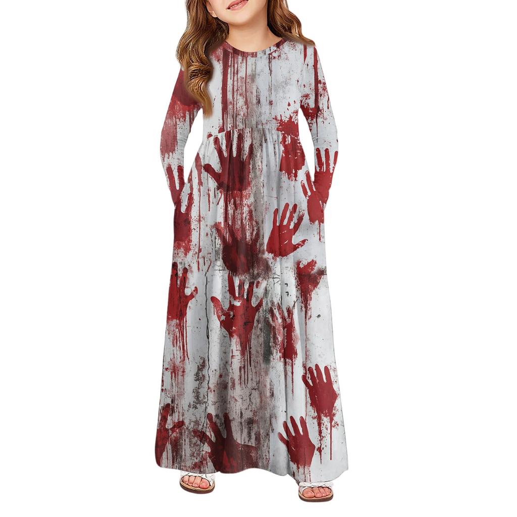 Девичье платье макси на Хэллоуин - Платье с длинным рукавом и карманами