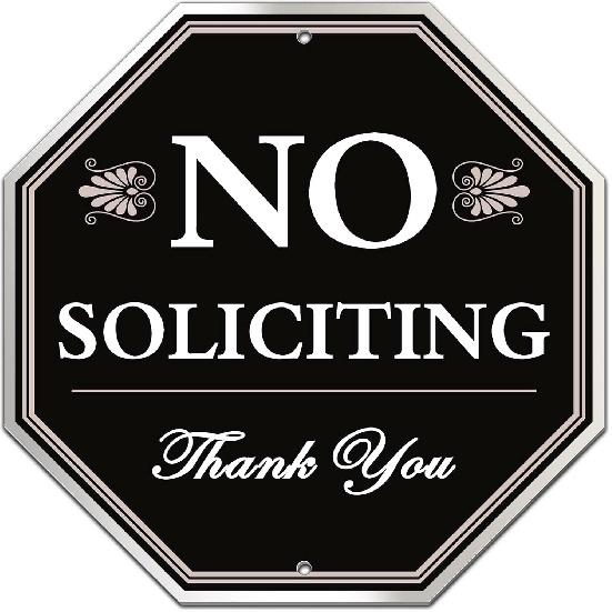 No Soliciting Sign for House, 10x10 Inch – Durable Aluminum Metal Sign for Front Door or Wall, Weather-Resistant, Easy to Mount with Nails or