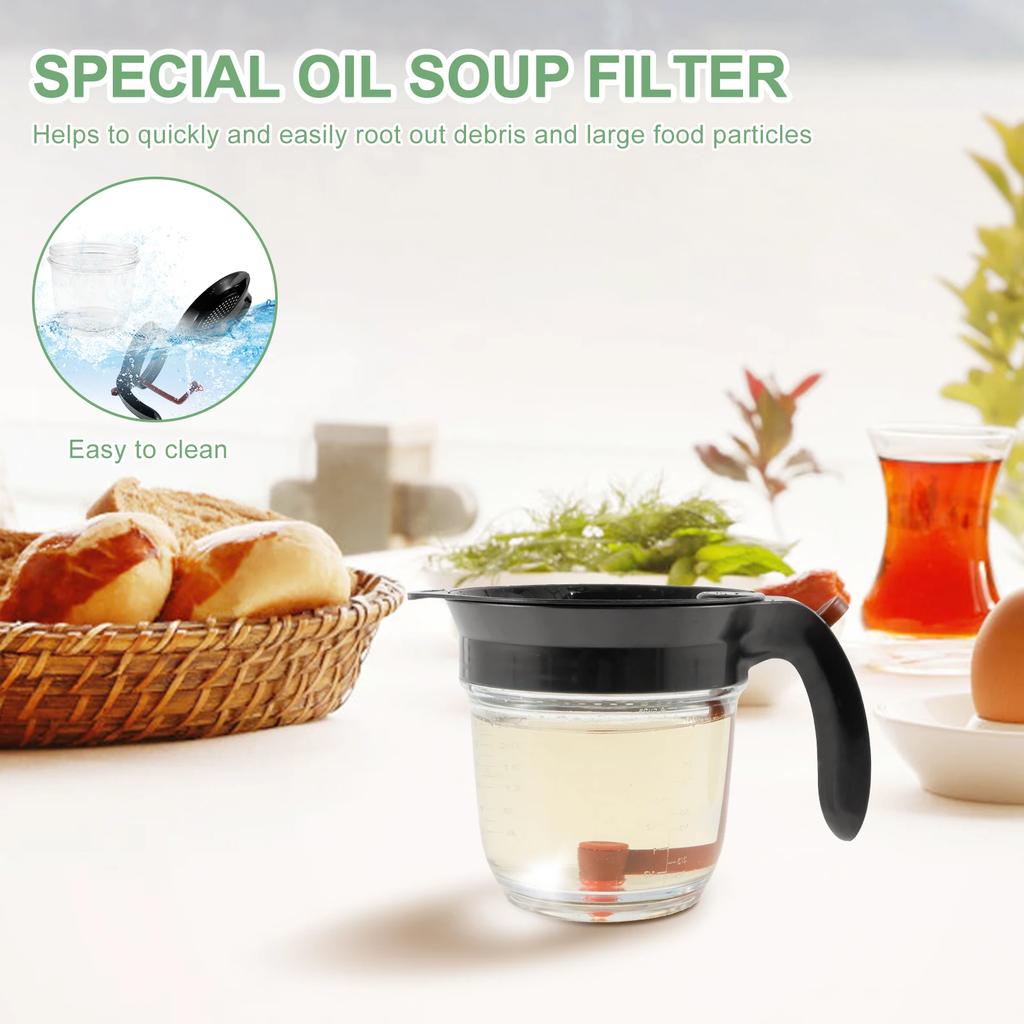 Пластиковый сепаратор жира 1000 мл, отделитель масла и супа с нижним сливом и масляным ситом, жироуловитель, отделитель подливки, мерный стакан