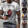 Мужская футболка с коротким рукавом летняя повседневная в стиле ретро хип-хоп с круглым вырезом с принтом в виде игральных карт футболка оверсайз