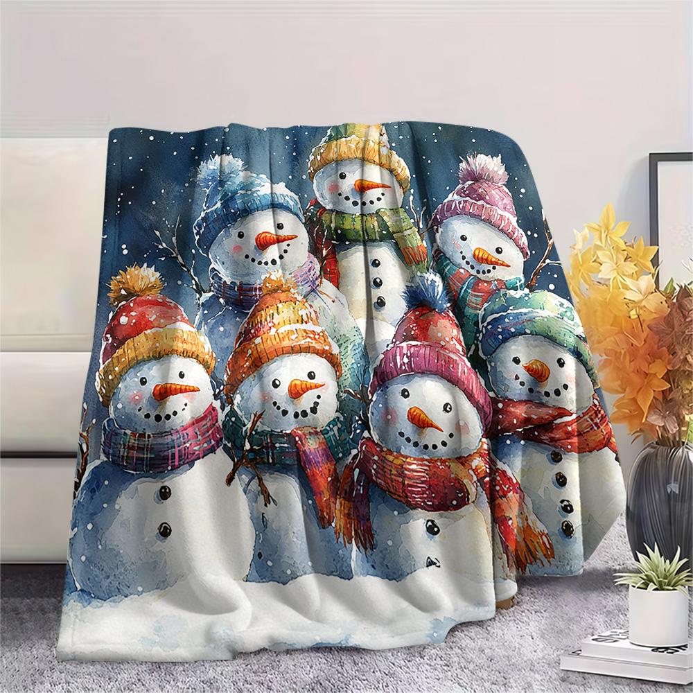 Snowmen Print Flannel Blanket, High quality Comfortable for All Seasons, Home Decor, Warmth and Comfort, Perfect for Christmas Gifts