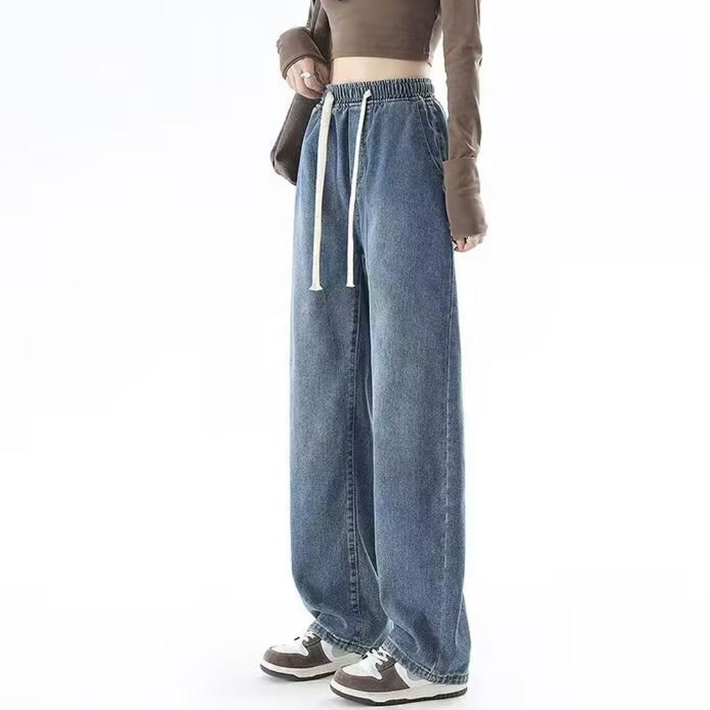 Женские потертые джинсы с высокой талией, модные универсальные прямые джинсы с эластичной талией