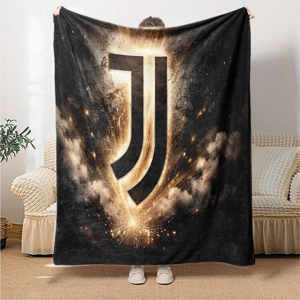 Juventus Heartbeat Logo Flannel Blanket, Soft Polyester, Modern Design, All-Season for Camping, Travel, Gifts for holidays or birthdays