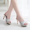 Mules Sequins Casual Womens Crystal Thick Heel High Heel Slippers Ladies Party Shoes