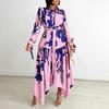 European and American Plus Size Women's Irregular Lapel Dress with Temperament Print