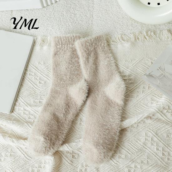 Non Slip Winter Hosiery Thickened Imitation Mink Velvet Socks for Women, Soft Plush Socks, Thermal Warm Crew Solid Color Cozy Home Indoor Living Room