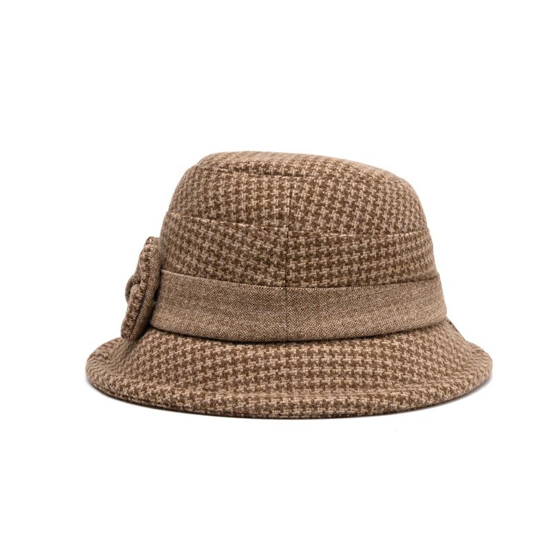 Осенне-зимняя шляпа рыбака среднего возраста, женская шерстяная толстая теплая шляпа с бантом, шляпа в клетку для мам