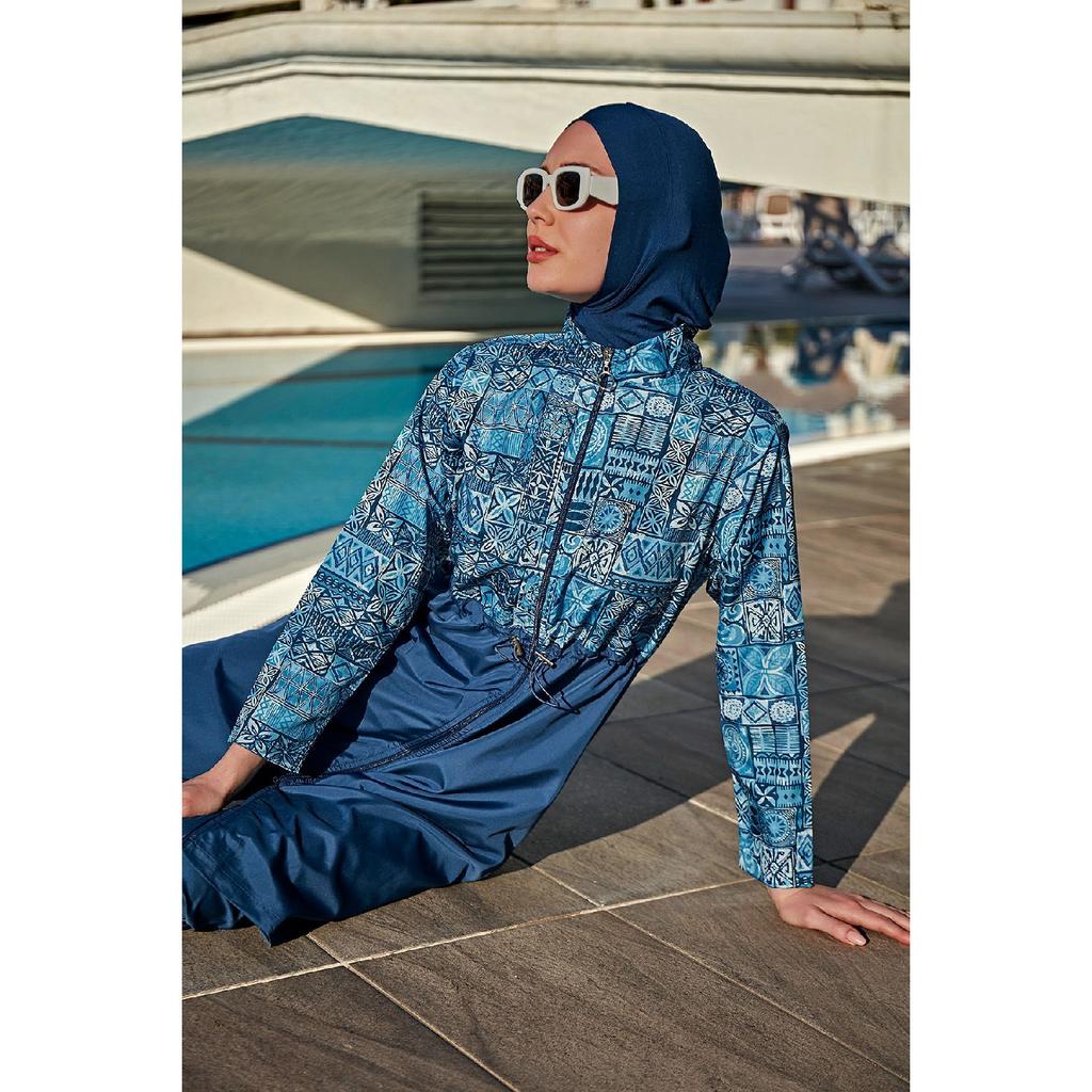 Полностью закрытый купальник в хиджабе с парашютом и узором плитки R040 Rabia