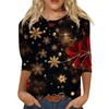 Женская мода повседневная рубашка с круглым вырезом и рождественским принтом, семь рукавов