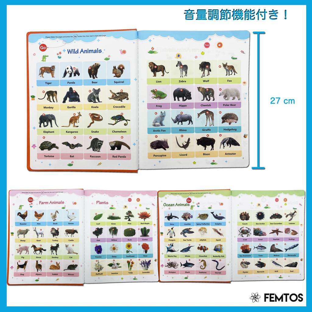 Femtos English Words Sound Book Learn Basic English Words Through Sound Montessori Talking Book 6 Picture Book with Sounds English Flash Cards