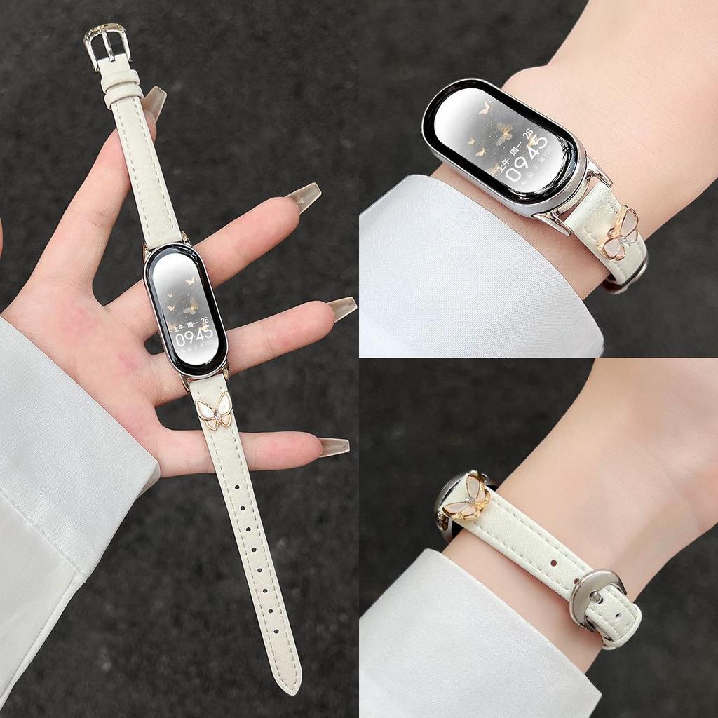 Совместимо с Xiaomi Smart Band 10: Новый кожаный ремешок с пряжкой-бабочкой и дизайном для тонкой талии для женщин, с поддержкой NFC.