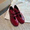 Vintage Red Mary Jane Shoes Women's Velcro Casual Ballet Single Shoes Flat Shoes Women