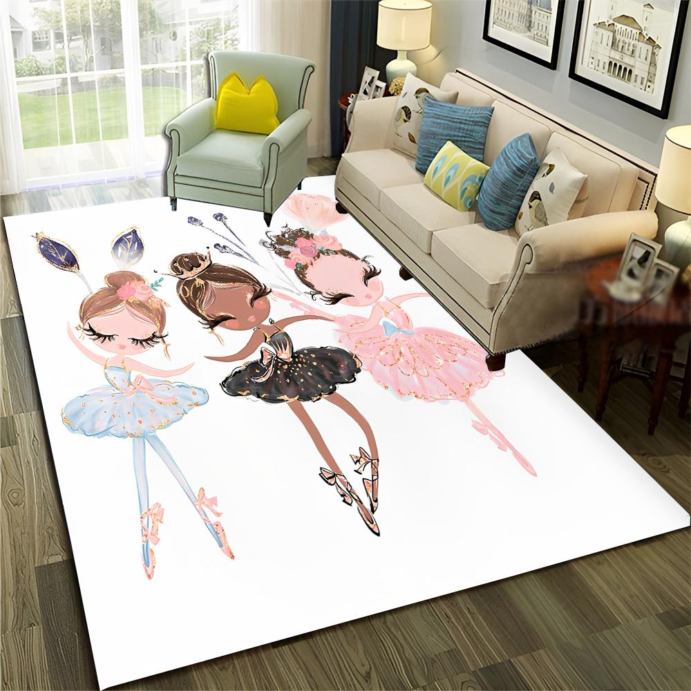 Ballet Girl Ballerina Swan Cartoon Carpet Rug for Home Living Room Bedroom Sofa Doormat Decor,kids  Area Rug Non-slip Floor Mat