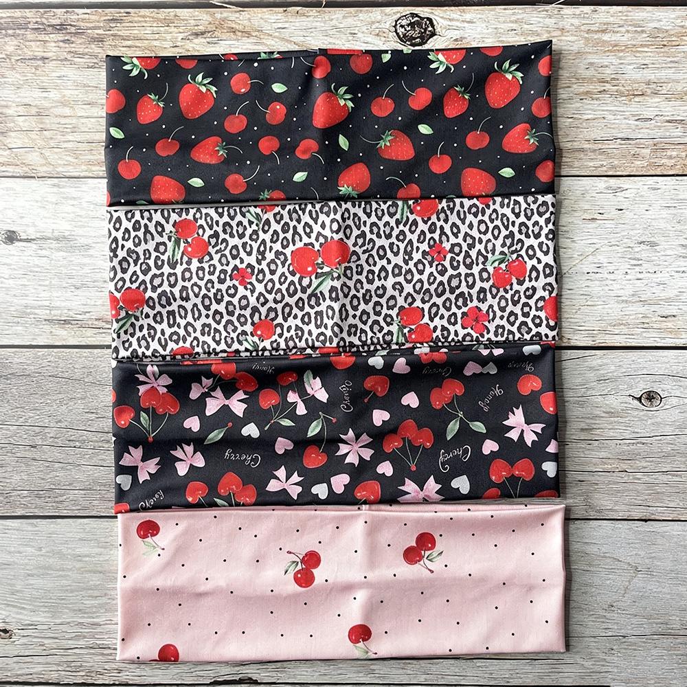 JYSP New Cherry Print Headband Fashionable Sweet and Cool Fruit Pattern Hair Accessory Wide Flat Elastic Hairband for Women