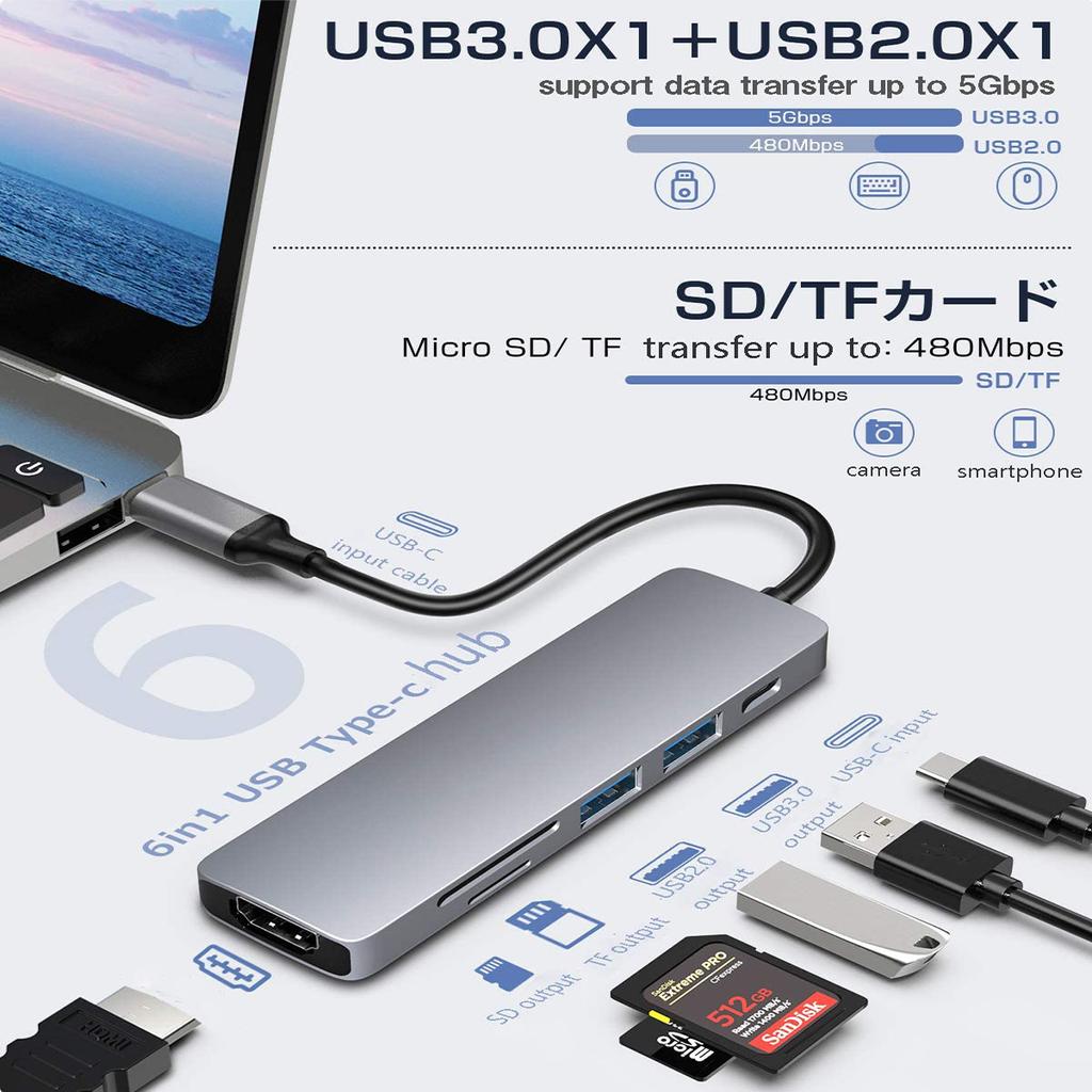 6 In 1 USB HUB C Type-c HUB USB C To USB 3.0 HDTV-Compatible Dock for MacBook Pro For Nintendo Switch USB-C Type C 3.0 Splitter
