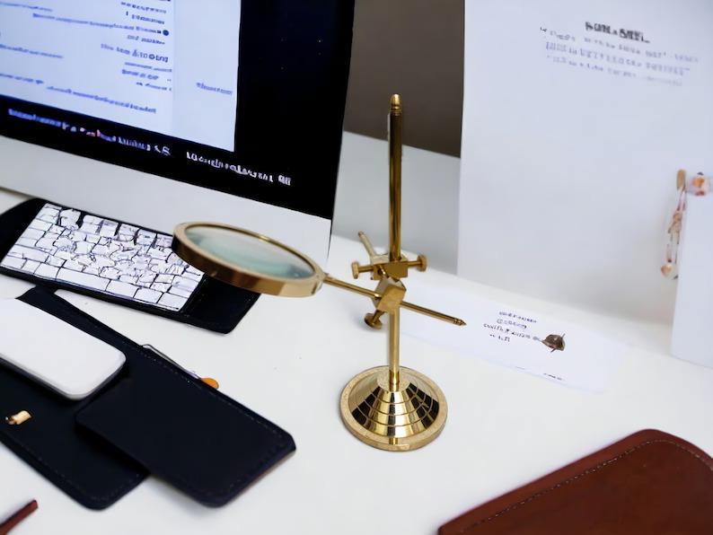 Brass Magnifier On Stand, Marine Adjustable Magnifying Glass, Decorative Vintage Table Top Magnifying Glass, Nautical Gift for Men