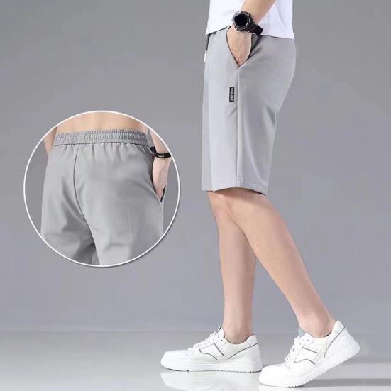 Мужские летние повседневные шорты с эластичным шнурком на талии, прямые широкие шорты с карманами, дизайнерские однотонные спортивные шорты из ледяного шелка
