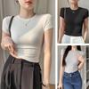 Basic Short Sleeve T Shirt Pullover Slim Crop Tops Solid Color Tees Shirts Women Summer