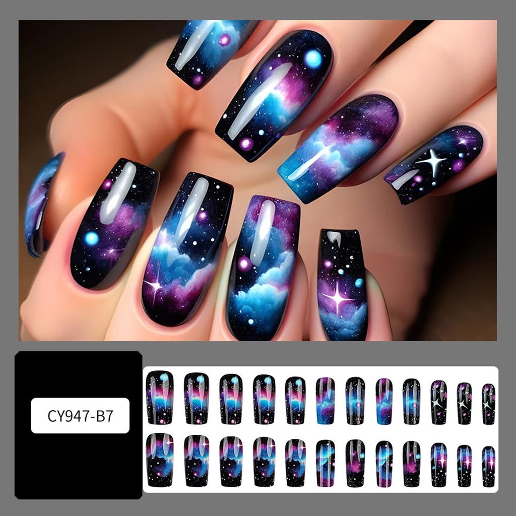 24 шт. Star Cloud Press On Nail Square False Nail Style Acrylic Nail Glossy Full Cover Stick on Nail for Woman
