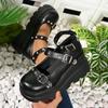 New Ladies Goth Platform Pumps Heart Buckle Rivet Punk Wedges High Heels Women's Pumps Party Street Shoes Woman Cosplay