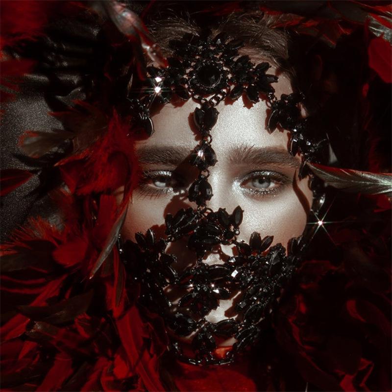 Преувеличенная маскарадная маска, модная вечеринка, черная маска со стразами, женская маска