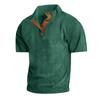 Men's Summer Casual T-shirt Button Stand-up Collar Tees Solid Color Loose Corduroy Short Sleeves Soft Skin-friendly