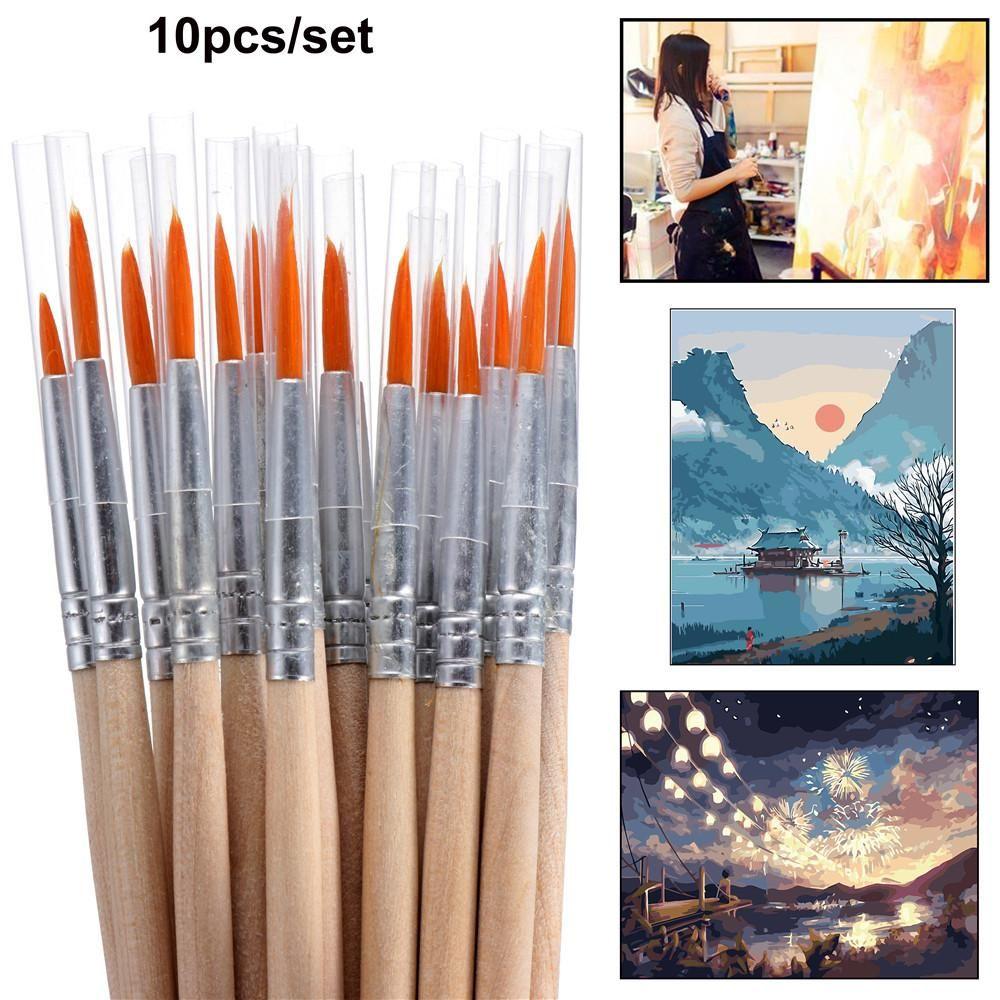 10pcs Gifts Art Supplies Wood Handle Painting Pen Hook Line Pen Paint Brushes Drawing Brush