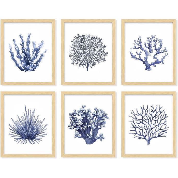 97 Decor Sea Coral Wall Decor - Coastal Coral Wall Art, Dark Blue Corals Prints, Navy Blue Wall Art Corals Pictures, Boho Ocean Artwork Coastal