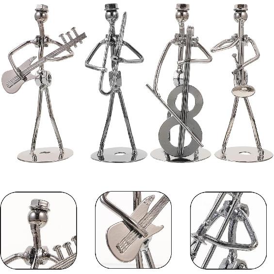 ARTIBETTER Декоративная скульптура Музыкант, Набор из 4 акцентных фигурок, Железная модель фигурки музыкальной группы, Статуя музыканта-гитариста для Хэллоуина