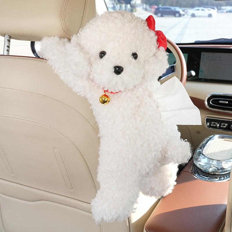 Cute Cartoon Teddy Dog Plush Hanging Tissue Box For Car Home Use