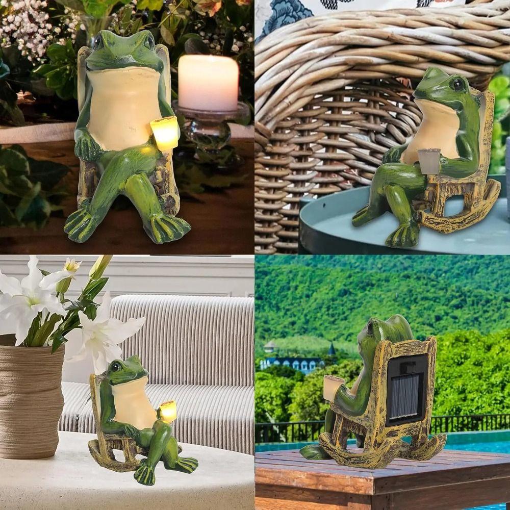Mini Rocking Chair Frog Figurine Lamp Creative Animal Statue Garden Decoration