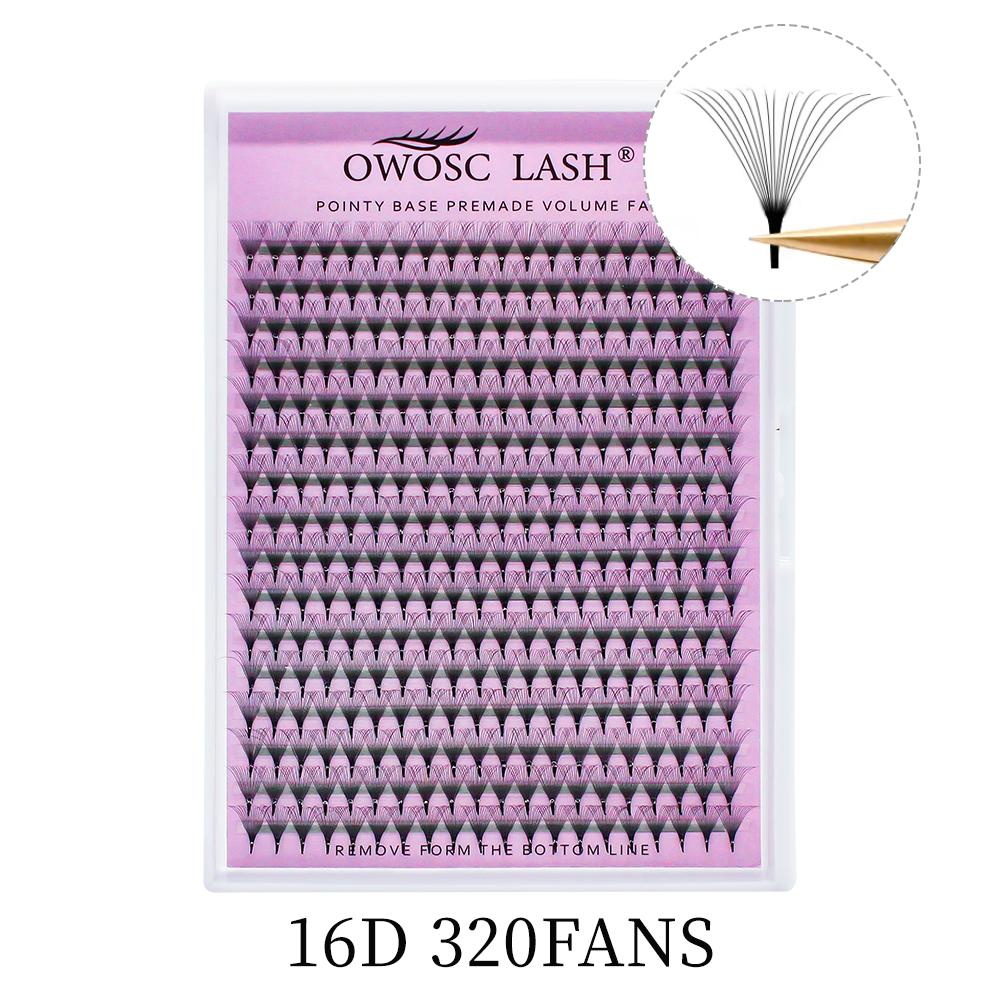 OWOSC 320 Fans Pointy Base Premade Volume Fans Medium Stem Sharp Thin Pre Made Russian Volume Fan Eyelash Extensions Custom Logo