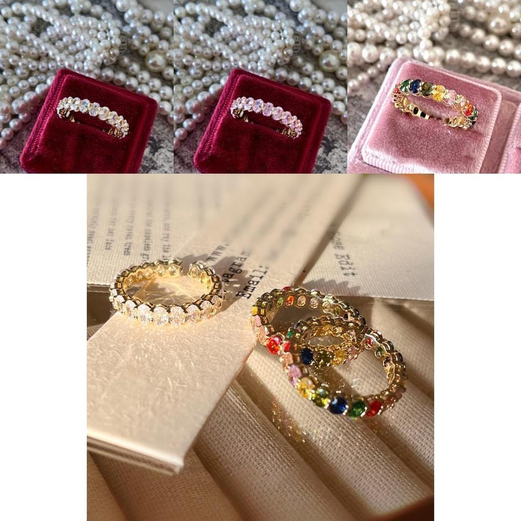 Elegant Fashionable Open Adjustable Ring For Women Featuring Vibrant Colorful Diamonds