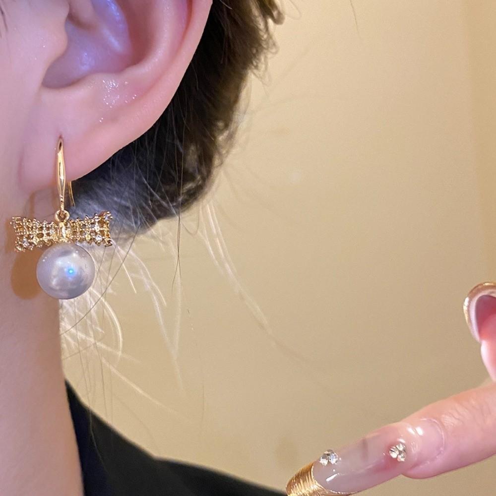 Simulation Freshwater Pearl Bow Pearl Long Earrings Shell Beads Ear Hook Drop Earrings Girls Gift