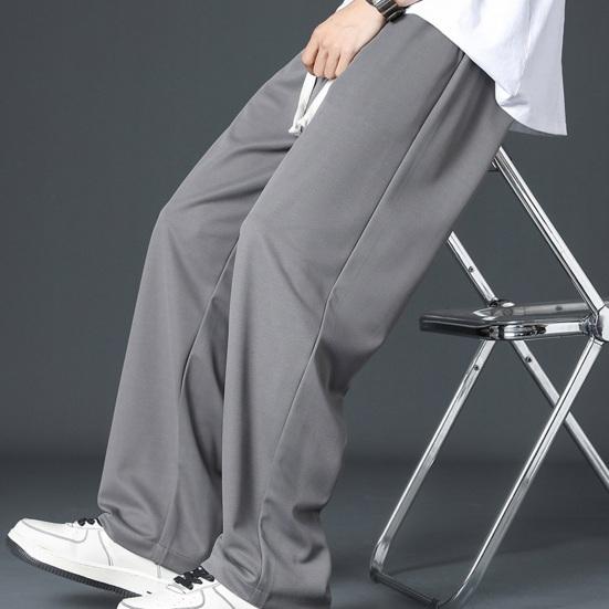 Men Sport Pants Loose Straight Wide Leg Drawstring Elastic Waist Soft Breathable Solid Color Gym Traning Jogging Sweatpants Full Length Trousers