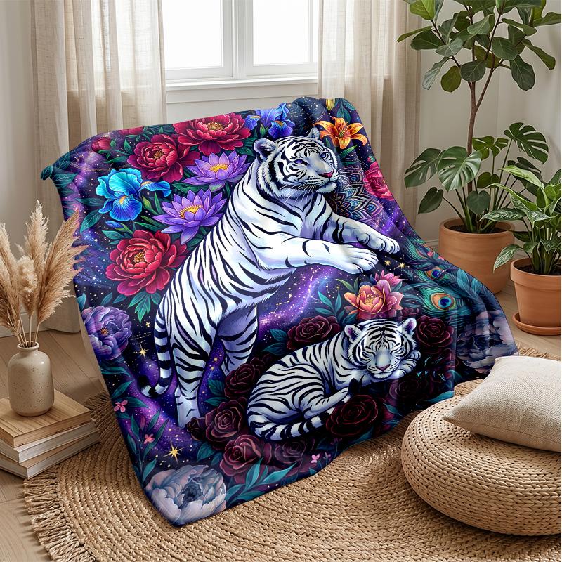 Tiger amidst roses 2 Theme blanket Lightweight Warm Flannel Blanket Decorative Throw Blanket for Home Decoration