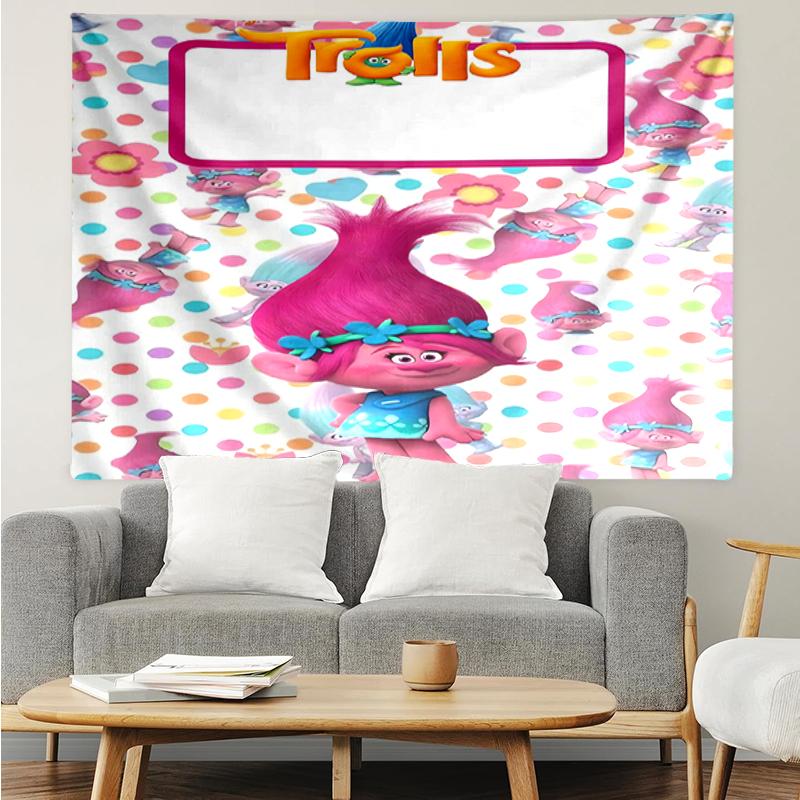 Trolls Print Tapestry, Backdrop, Easy Setup, Ideal for Bedroom, Office & Living Room, with Aesthetic Wall Hanging Decor.