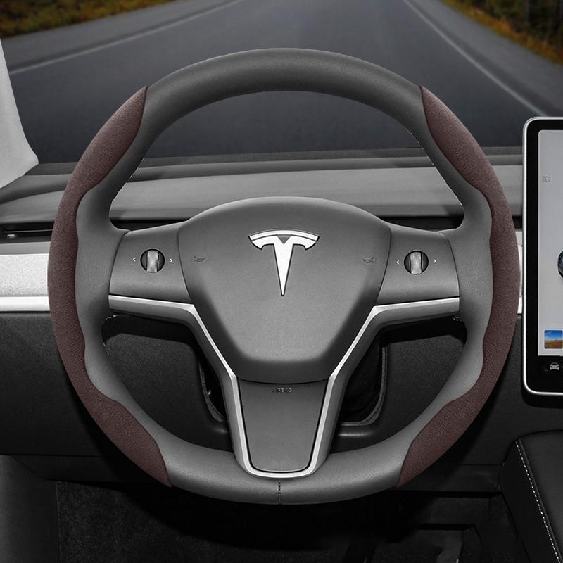 Подходит для Tesla Нескользящая Пряжка Сегментированная Замшевая Накладка на Руль Подходит для Модели 3 Highland 2024 Y X S Juniper Cybertruck Аксессуары