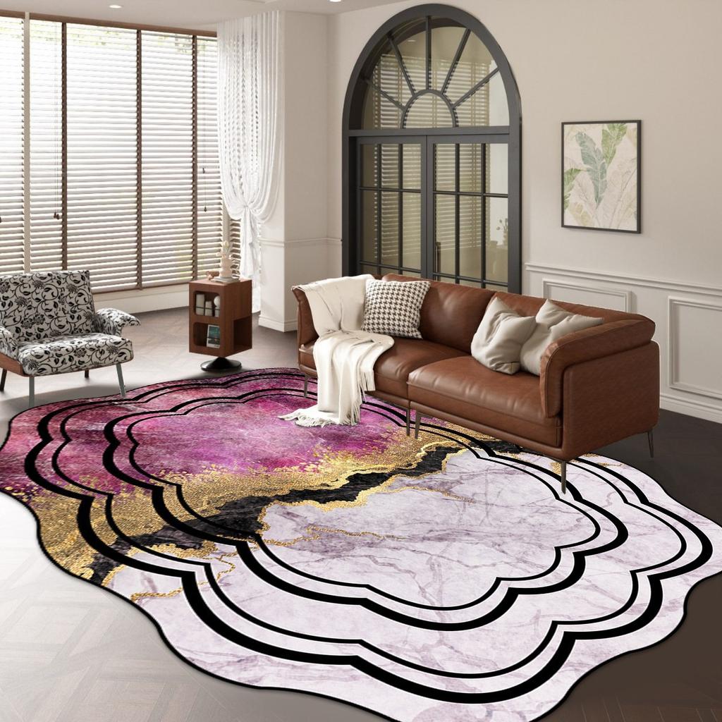 Irregular Living Room Carpet Marble Floor Mat Easy To Maintain Bedroom Bedside Carpet
