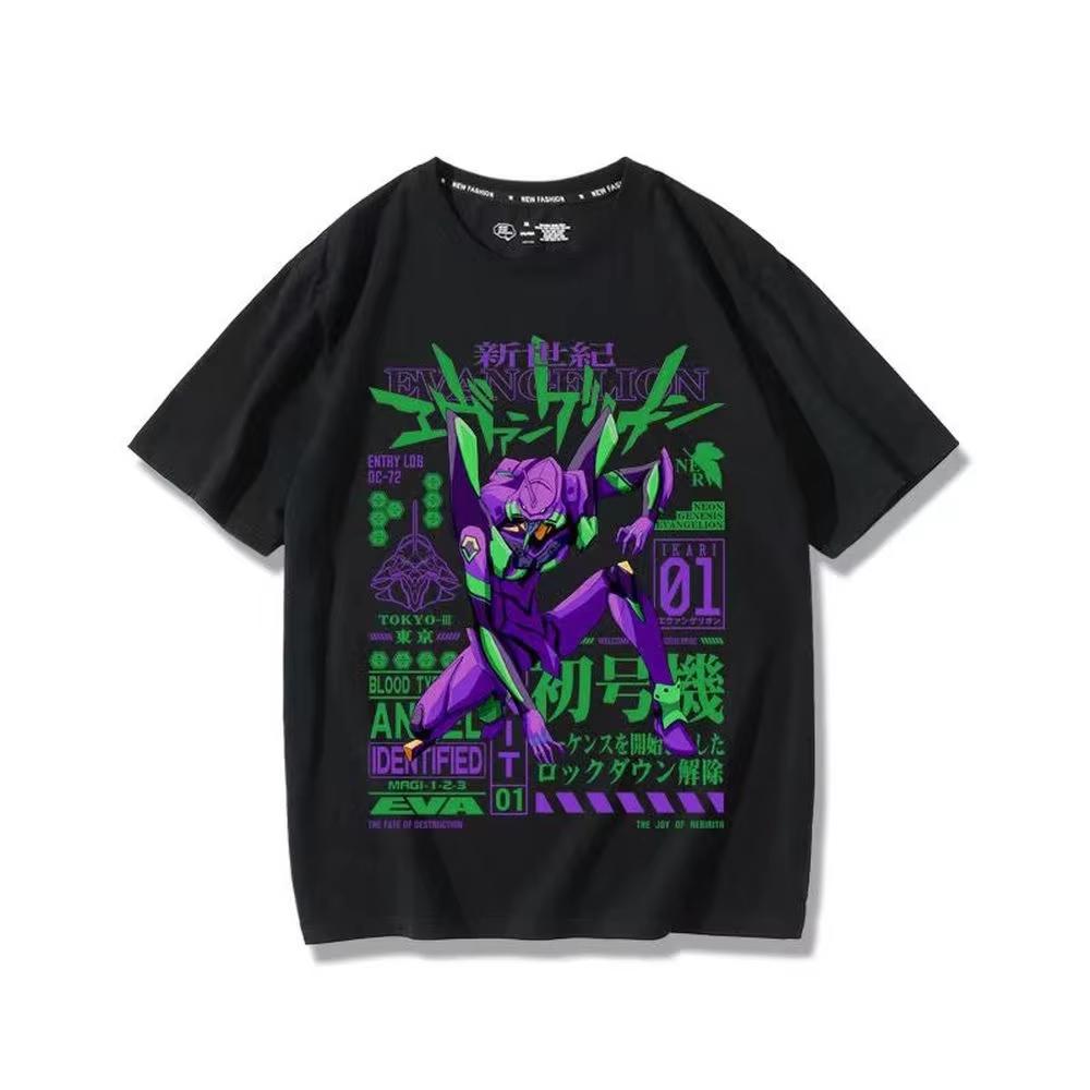 Горячая Распродажа Неон Genesis Evangelion Блок-01 Технический Принт Черный Графический Принт Футболка 2026 Лето Оверсайз Уличная Одежда Харадзюку Мода Лето Новый Футболка