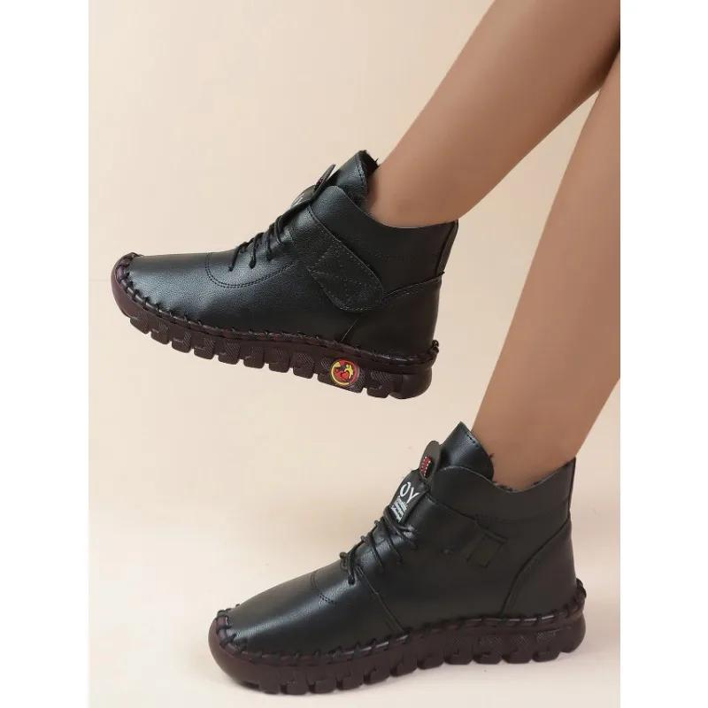 Новая весенняя повседневная женская обувь, лоферы на платформе, кожаные туфли на плоской подошве со шнуровкой, обувь без шнуровки для мам, Mujer Zapatos Chaussure Femme