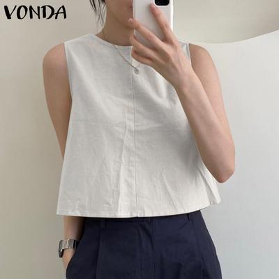 Женский летний свободный жилет без рукавов с круглым вырезом и пуговицами, сплошной цвет