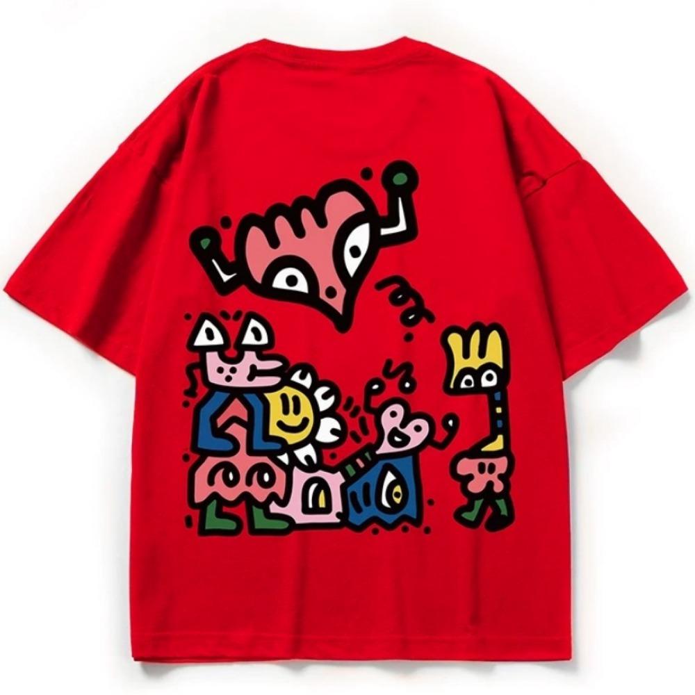 New Korean Chinese Fashion Brand In Summer 2024 Y2K Hip-hop Fashion Back Print Unisex Oversize Round Neck Short Sleeved T-shirts