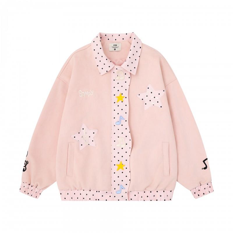 Unisex Retro Streetwear Jacket With Cartoon Music Note Embroidery Loose Fit Fall Outerwear Teens Adults