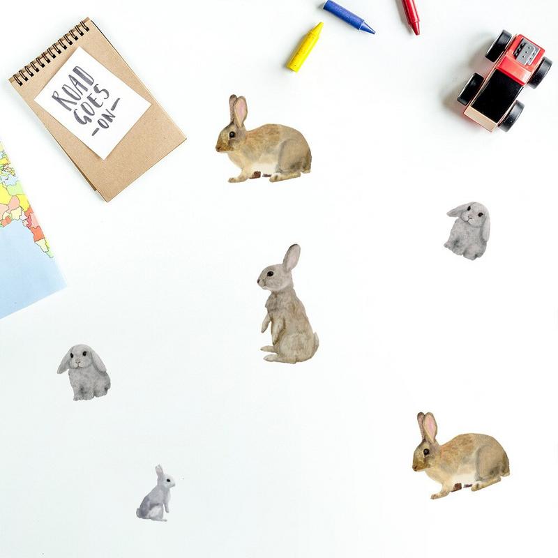1set Cartoon Bunny Animals Wall Stickers Kids Cute Rabbit DIY Children Mural Decal Baby Bedroom Nursery Rooms Home Wall Decor