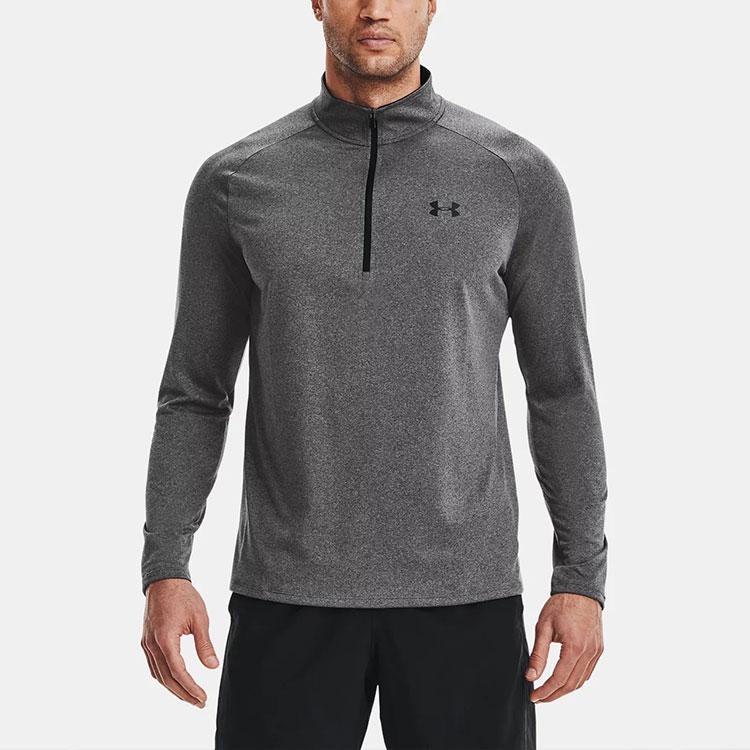 Under Armour Tech Logo Half-Zip Long Sleeve Sports Tee Men Tops Grey 1328495-090