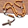 Деревянный столбчатый плетеный из веревки розарий с крестом, кулон, Святой Бенедикт, для мужчин, женщин, религиозные украшения