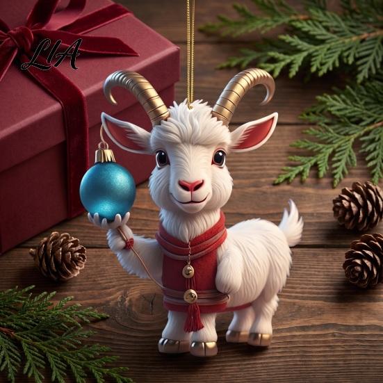 Colorful Room Hanging Ornaments 2D Acrylic Goat Christmas Ornament, 3.15 Inch Farm Animal Xmas Tree Holiday Car Interior Decor Decoration for