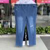 Женские брюки-карандаш с высокой талией 9XL для девочки Эластичные джинсовые брюки Рваные джинсы Большой размер