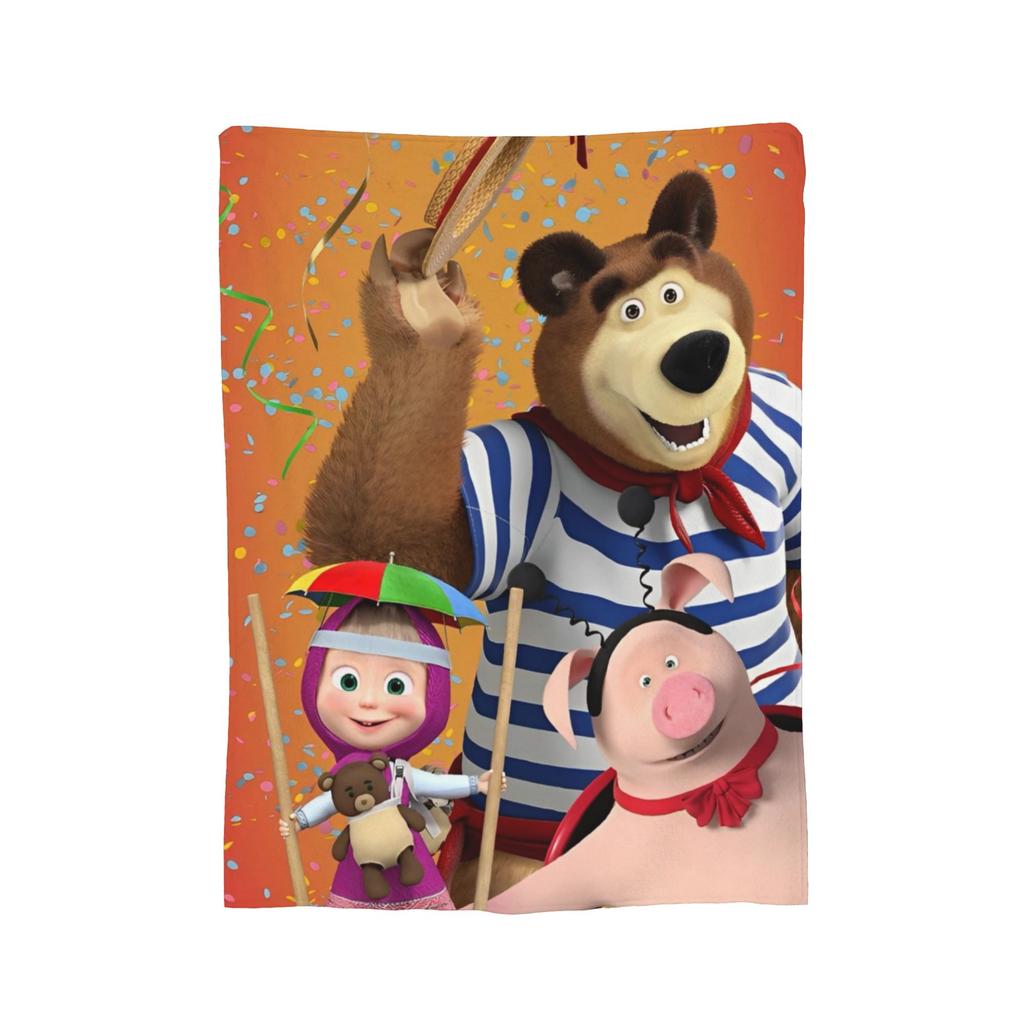 Springtime Cartoon Cute M-Masha And Bear Knitted Blankets Fleece Throw Blankets Bed Sofa Decoration Lightweight Bedspreads,